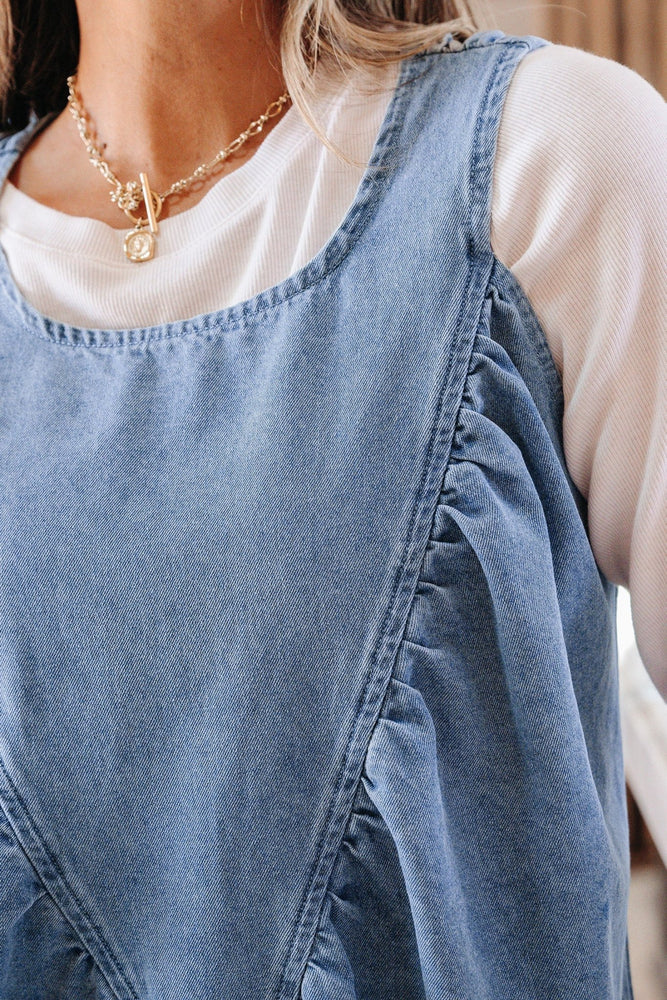 Denim Pleated Patchwork Sleeveless Top - LECCE