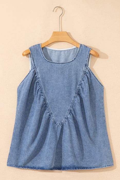 Denim Pleated Patchwork Sleeveless Top - LECCE