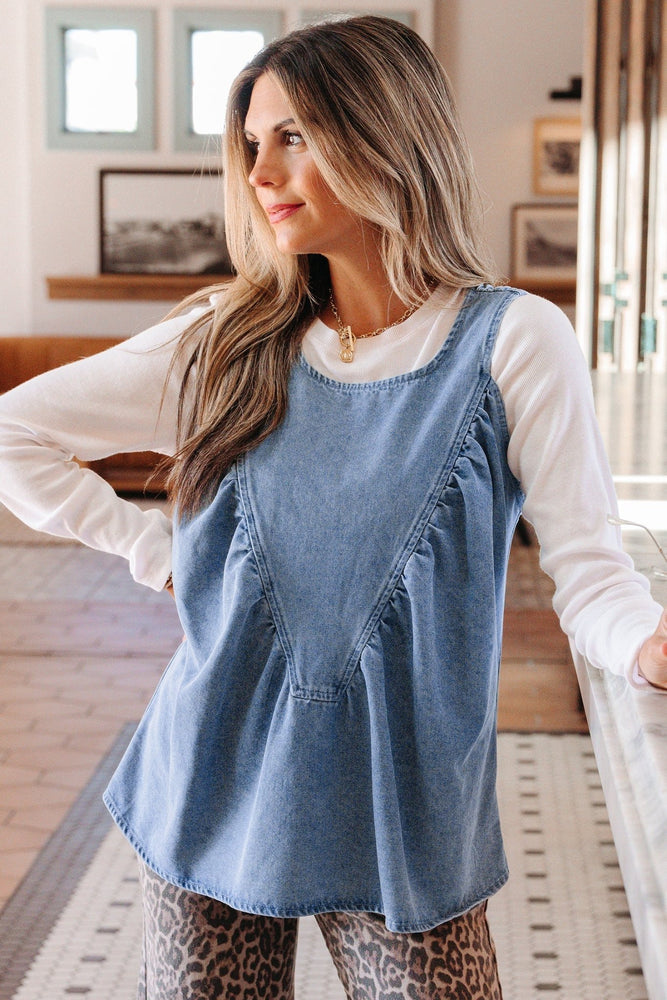 Denim Pleated Patchwork Sleeveless Top - LECCE