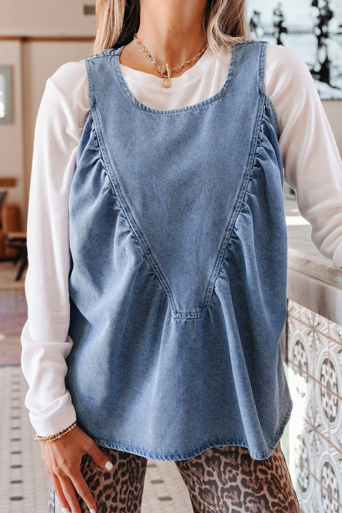 Denim Pleated Patchwork Sleeveless Top - LECCE