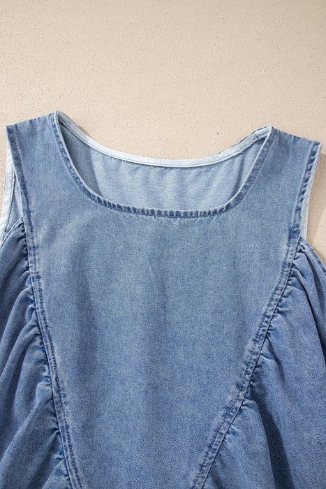 Denim Pleated Patchwork Sleeveless Top - LECCE