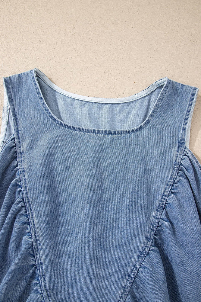 Denim Pleated Patchwork Sleeveless Top - LECCE