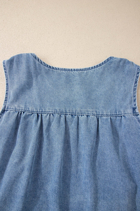 Denim Pleated Patchwork Sleeveless Top - LECCE