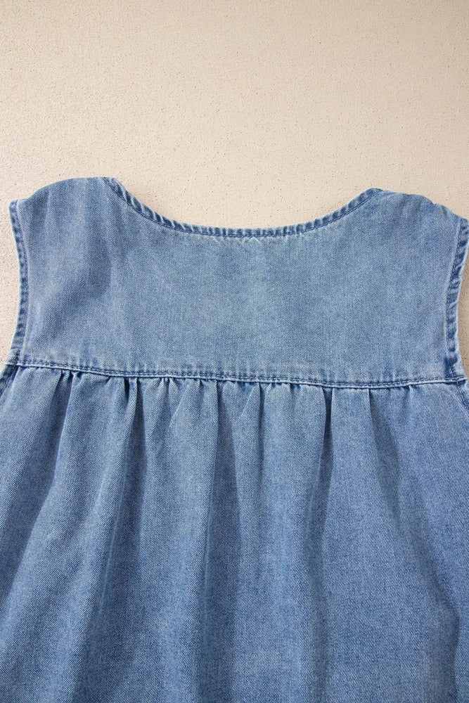 Denim Pleated Patchwork Sleeveless Top - LECCE