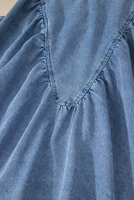 Denim Pleated Patchwork Sleeveless Top - LECCE
