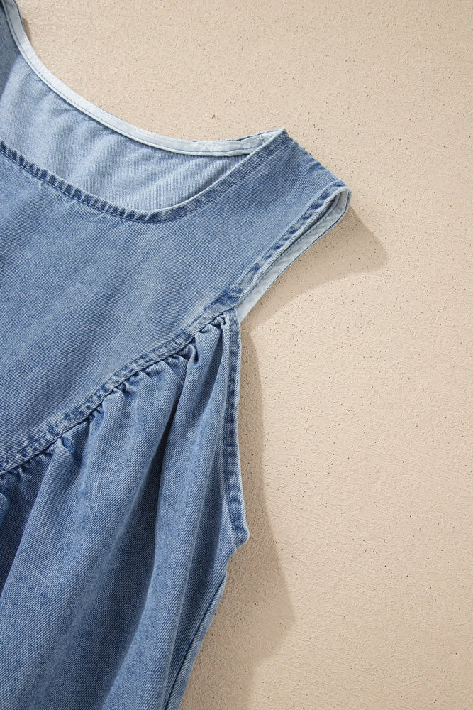 Denim Pleated Patchwork Sleeveless Top - LECCE