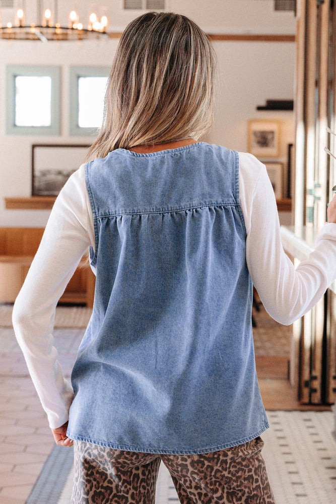 Denim Pleated Patchwork Sleeveless Top - LECCE