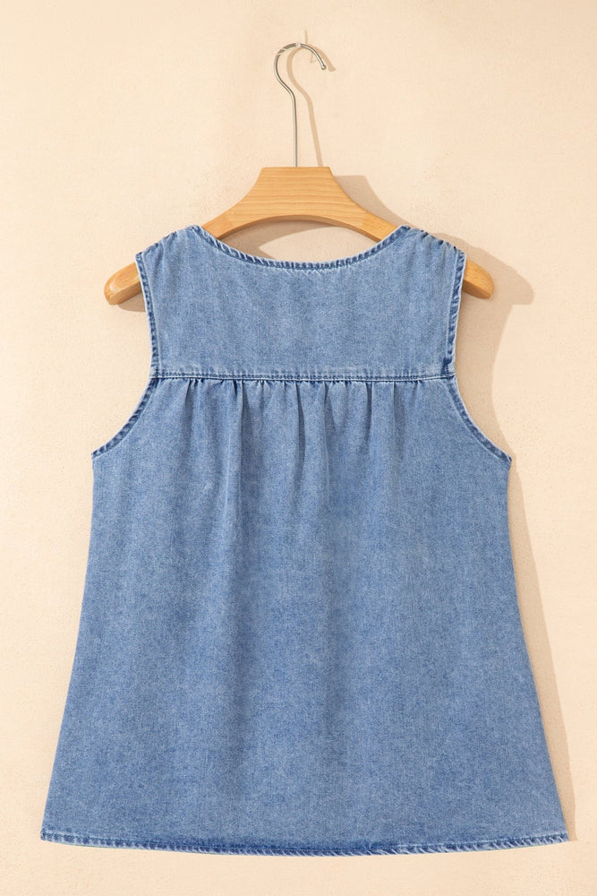 Denim Pleated Patchwork Sleeveless Top - LECCE
