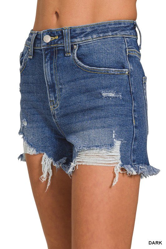 Distressed Hem Denim Shorts