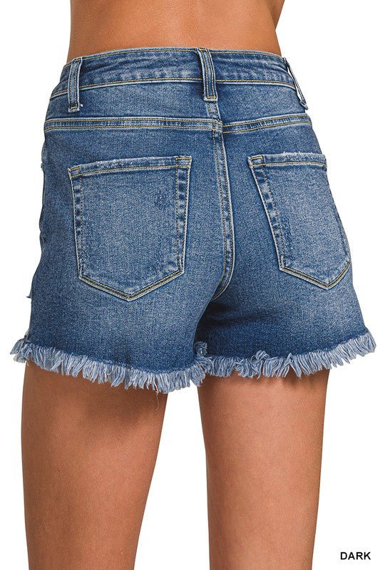 Distressed Hem Denim Shorts - LECCE