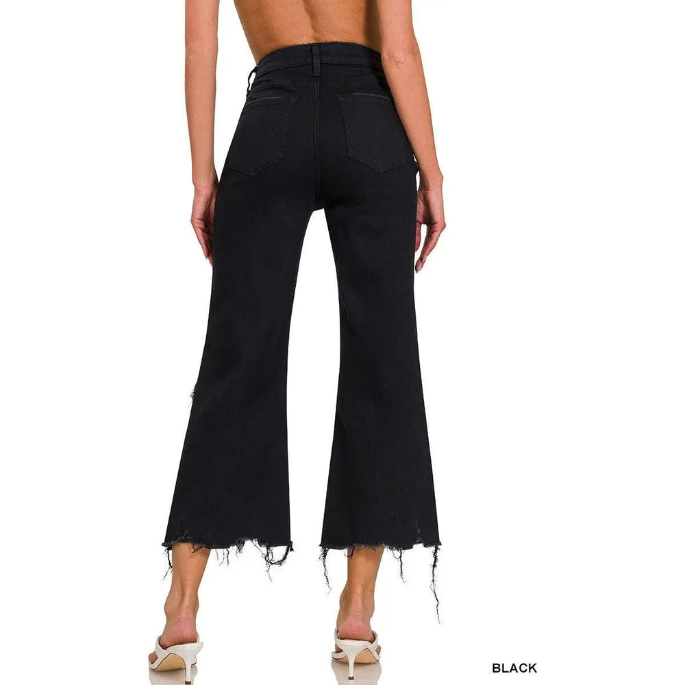 Distressed Knee Flare Crop High - waist Pants - LECCE