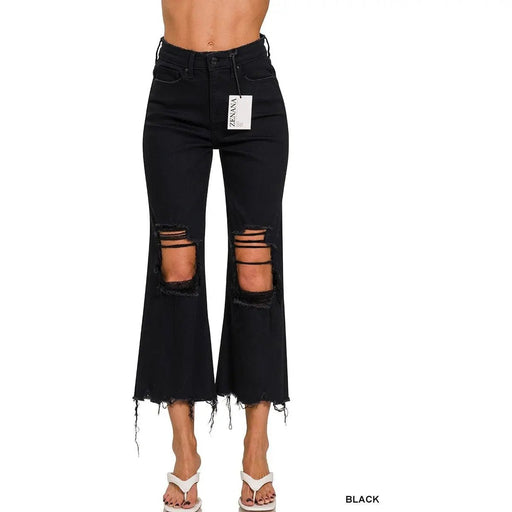 Distressed Knee Flare Crop High - waist Pants - LECCE