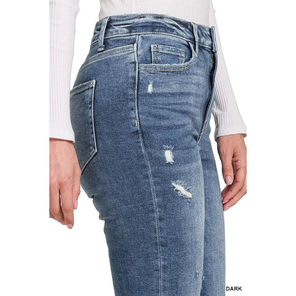 Distressed Knee Flare Denim Pants - LECCE
