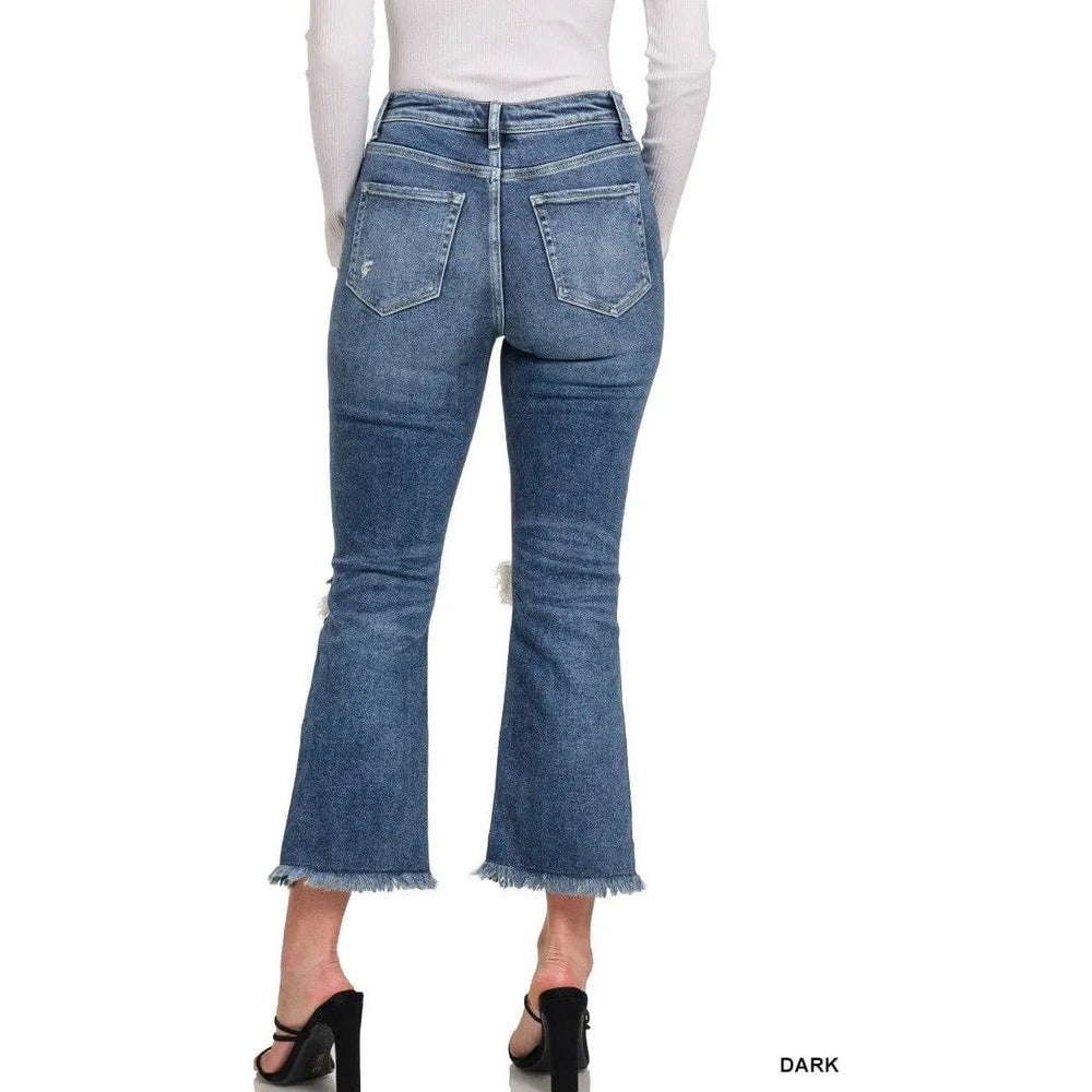 Distressed Knee Flare Denim Pants - LECCE