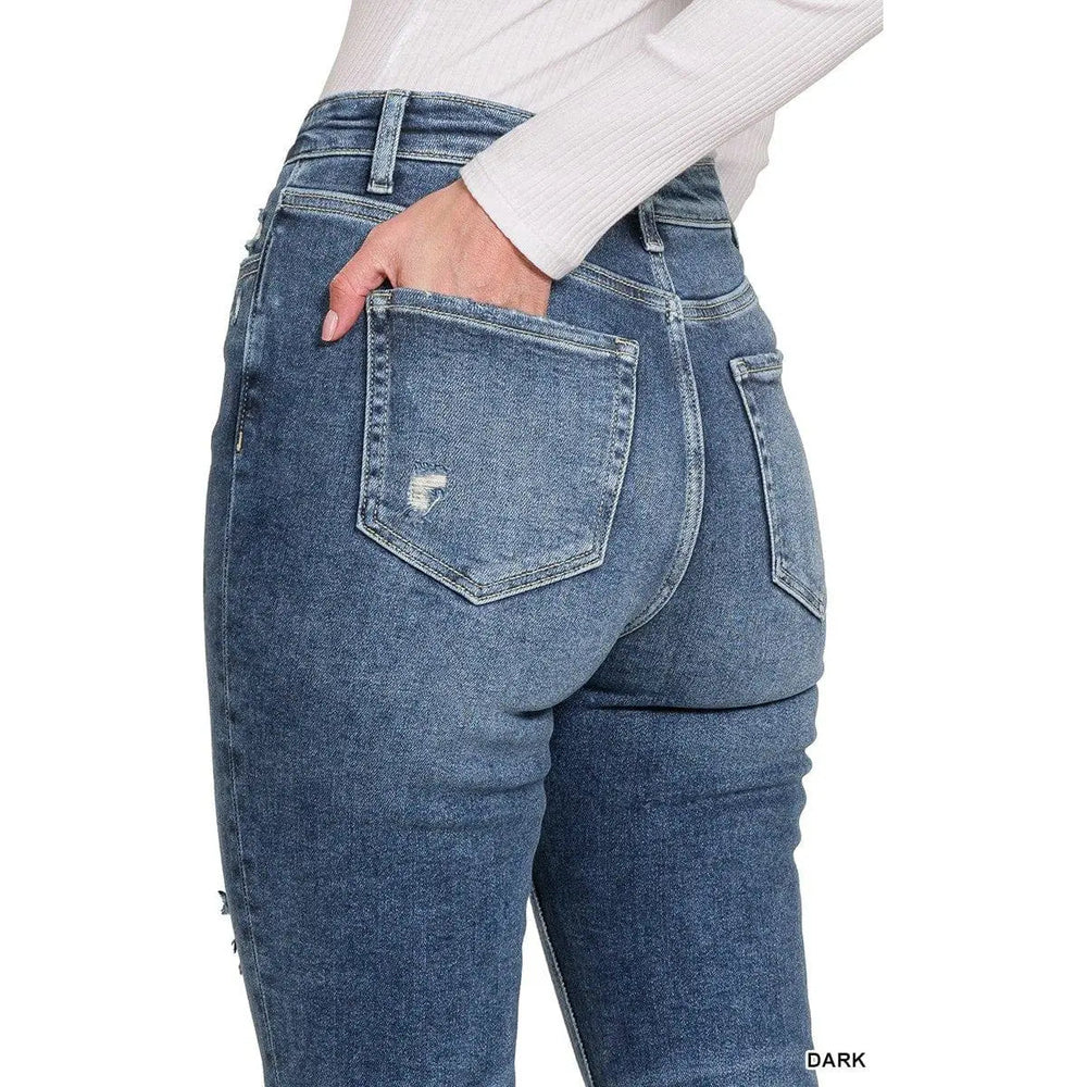 Distressed Knee Flare Denim Pants - LECCE