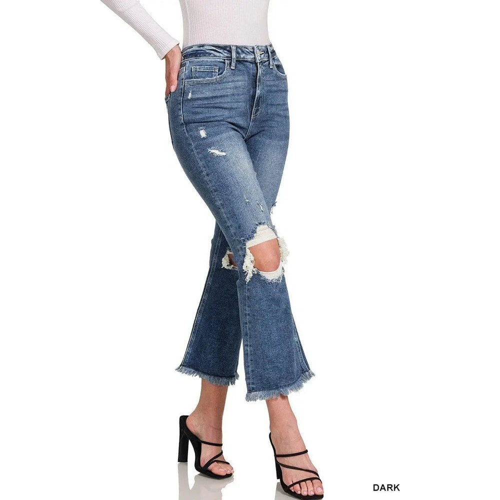 Distressed Knee Flare Denim Pants - LECCE