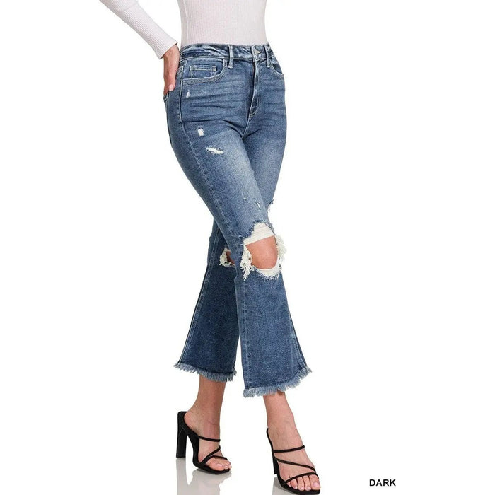 Distressed Knee Flare Denim Pants - LECCE