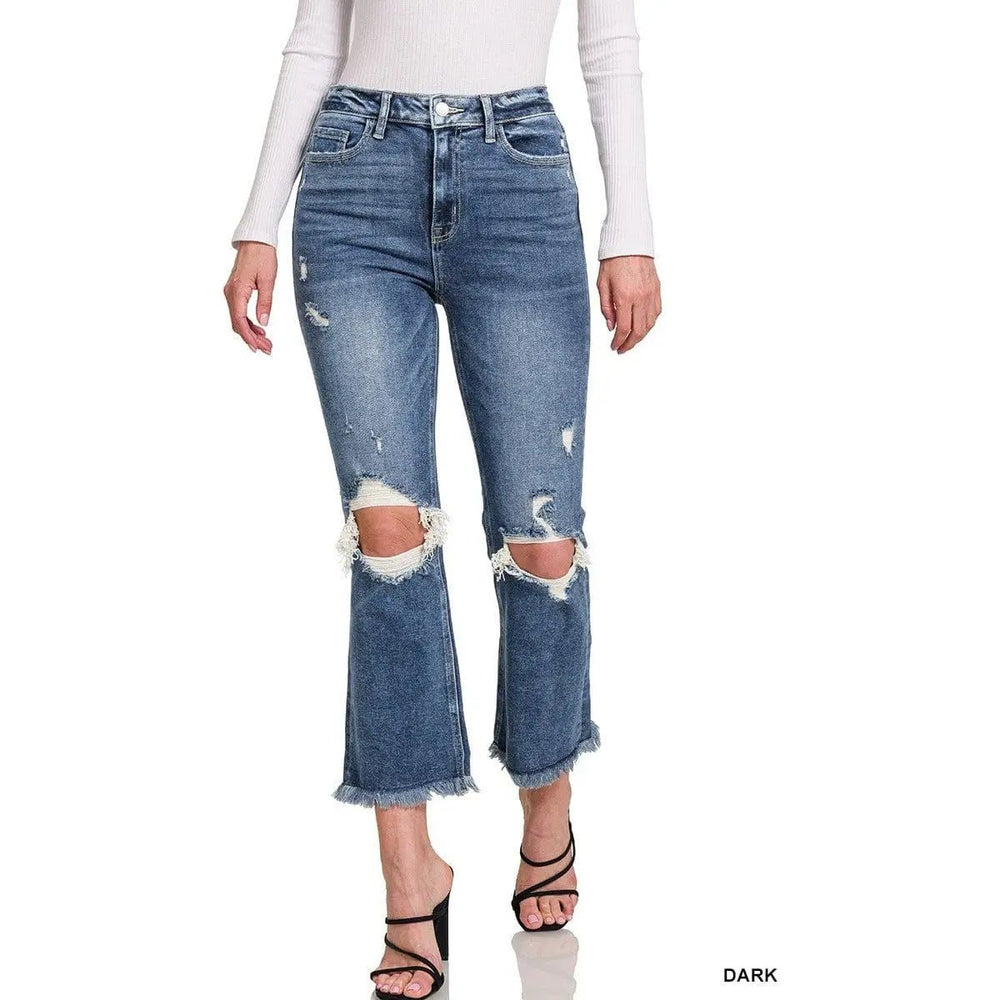 Distressed Knee Flare Denim Pants - LECCE
