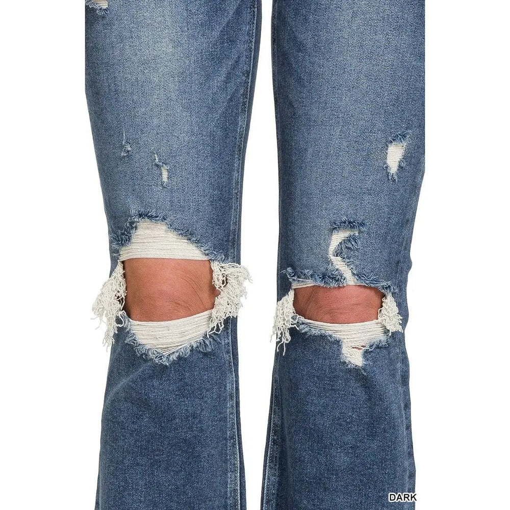 Distressed Knee Flare Denim Pants - LECCE