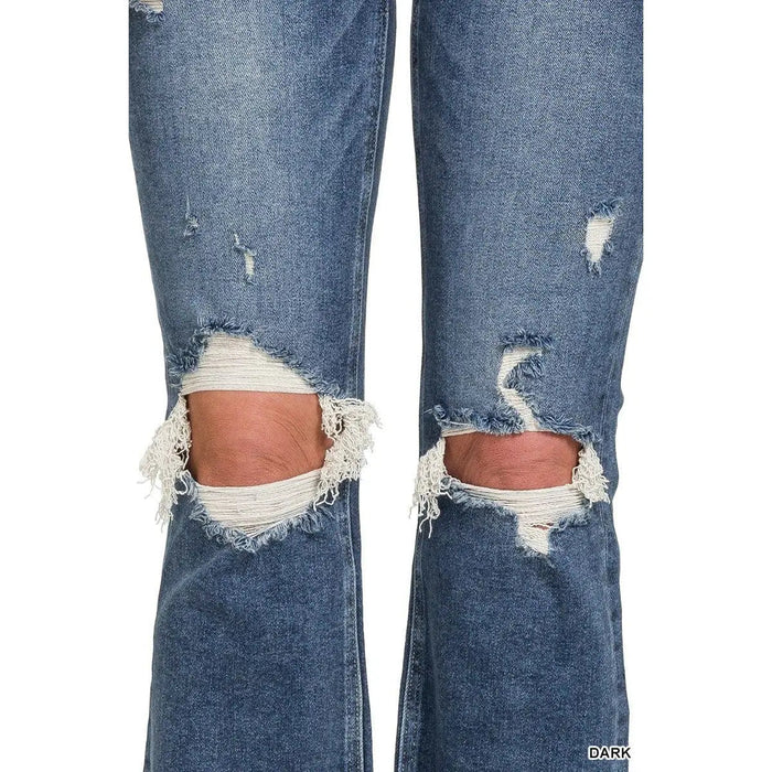 Distressed Knee Flare Denim Pants - LECCE