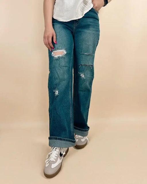 Distressed Straight Leg Denim Jeans - LECCE