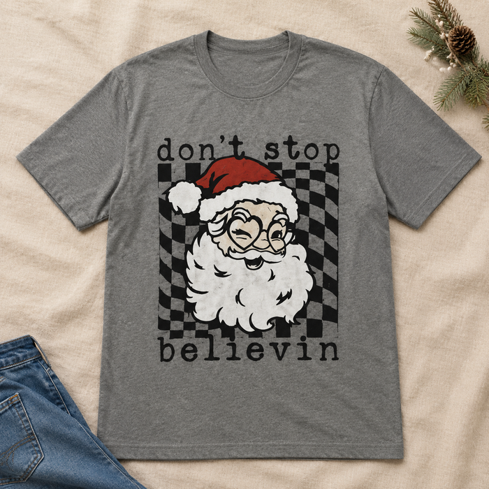 Don't Stop Believin T-shirt flat lay