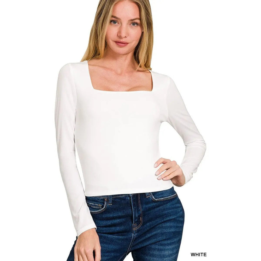 Double Layered Square Neck Fitted Long Sleeve Top - LECCE