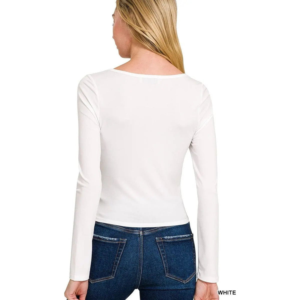 Double Layered Square Neck Fitted Long Sleeve Top - LECCE