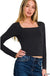 Double Layered Square Neck Fitted Long Sleeve Top - LECCE