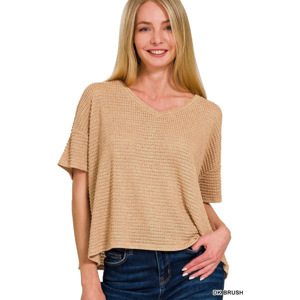 Drop Shoulder Short Sleeve Jacquard Sweater - LECCE