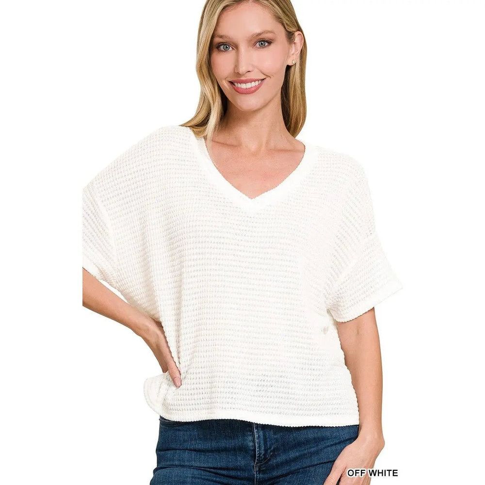 Drop Shoulder Short Sleeve Jacquard Sweater - LECCE