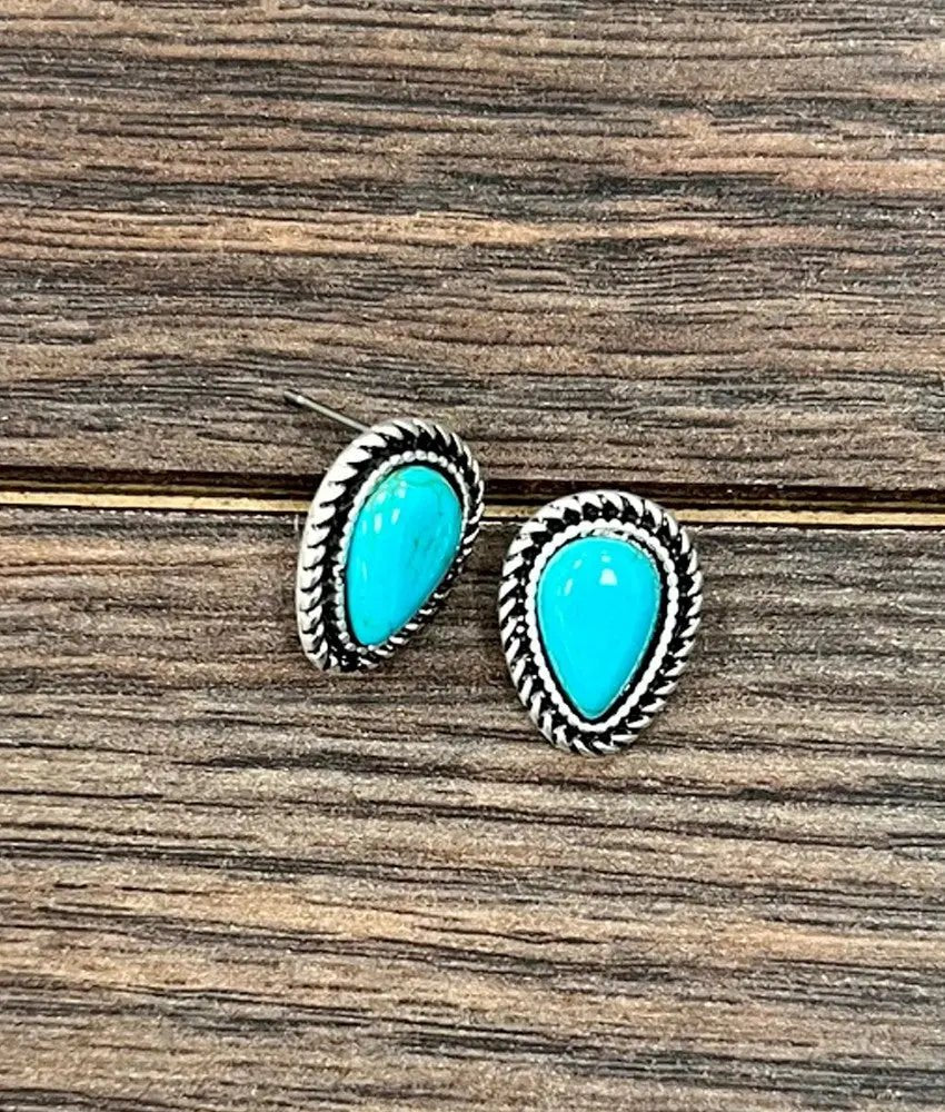 Drop Stone Stud Earrings