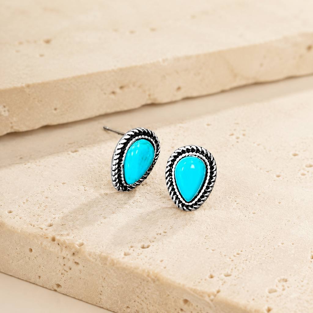 Drop Stone Stud Earrings