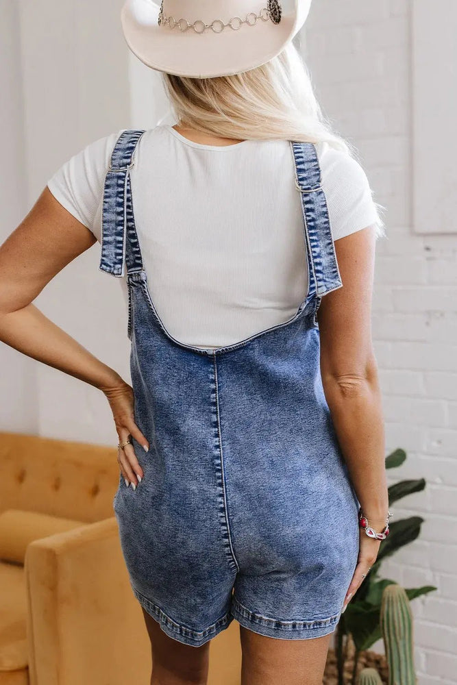 Dusk Blue Sleeveless U Neck Patched Pocket Denim Romper - LECCE