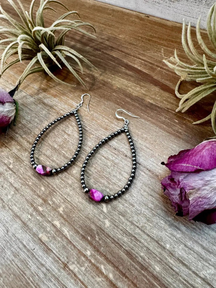 Dyed Pink Turquoise & Sterling Silver Pearl Teardrop Earrings - LECCE