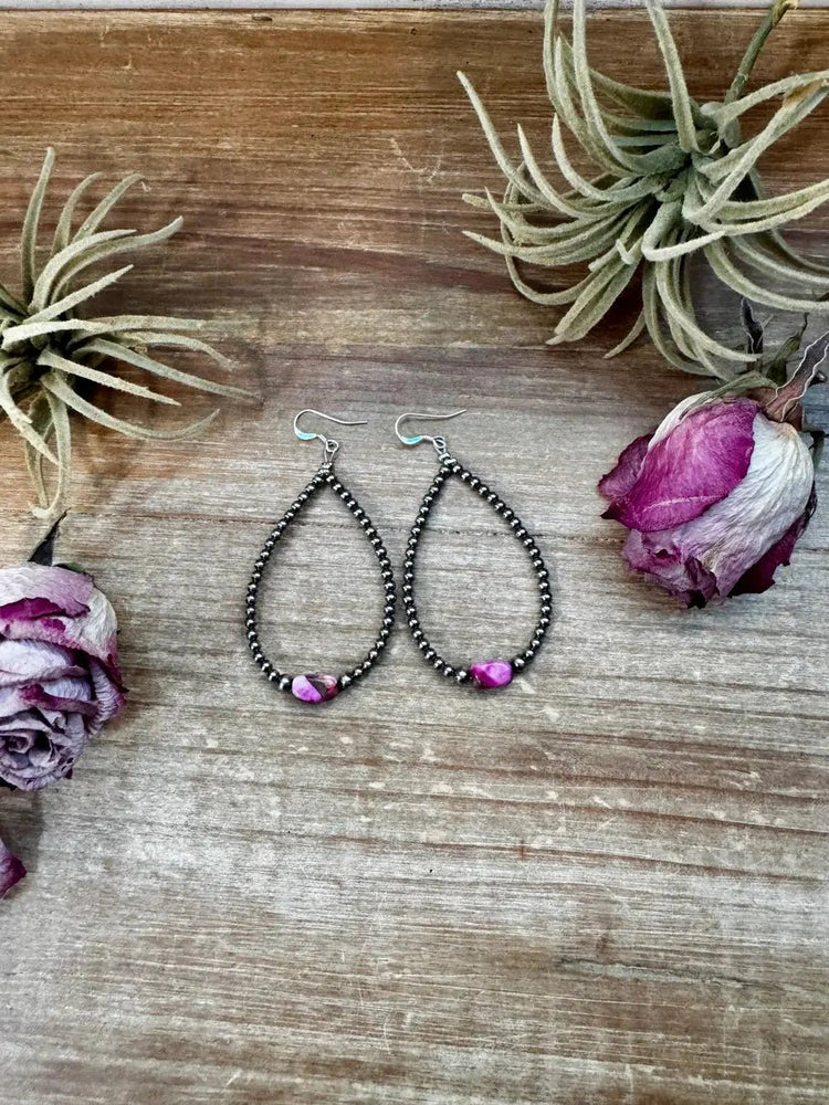Dyed Pink Turquoise & Sterling Silver Pearl Teardrop Earrings - LECCE