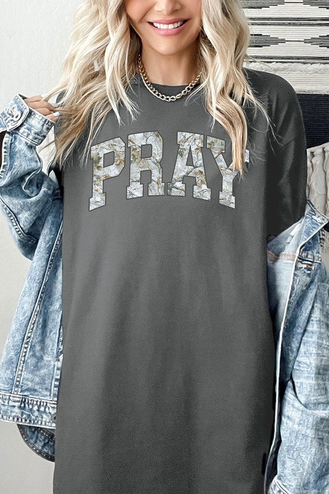 Pray Graphic Heavy Cotton Tee in Sand detail view