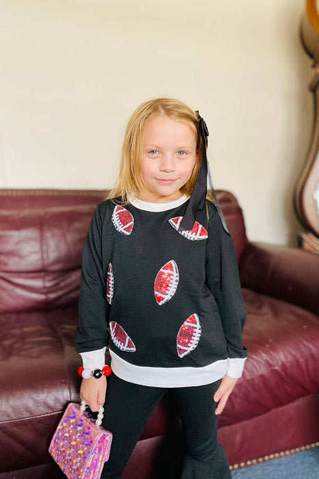 Brown sequin football top black girls sets