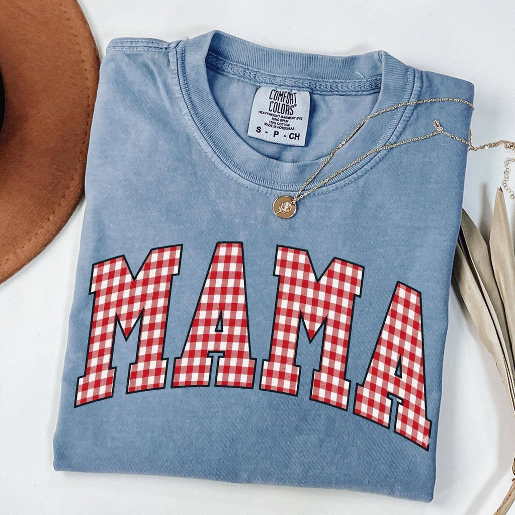 Comfort Colors Gingham Mama Shirt-Checkered Mama Tee