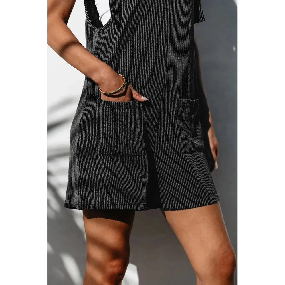 Dark Grey Striped Print Knotted Straps Pocketed Romper Dear lover