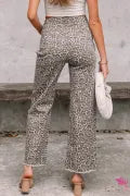 Brown Leopard Frayed Wide Leg High Waist Jeans Dear Lover