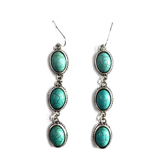 Western Oval Turquoise Stone 3 Dangle Earring Snowing West