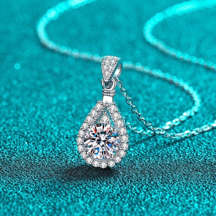 Sterling Silver Moissanite Teardrop Pendant Necklace