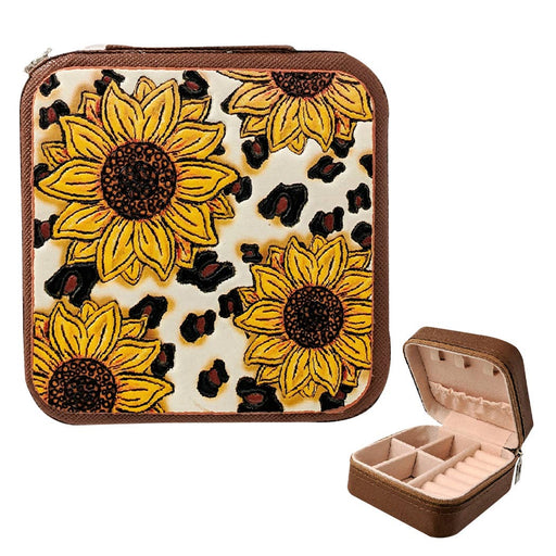 Western Style Sunflower Leather Jewelry Box
