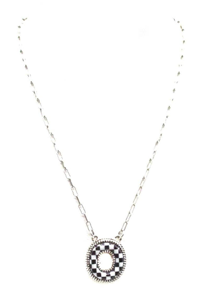 Checkered Bubble Initial Necklace Snowing West