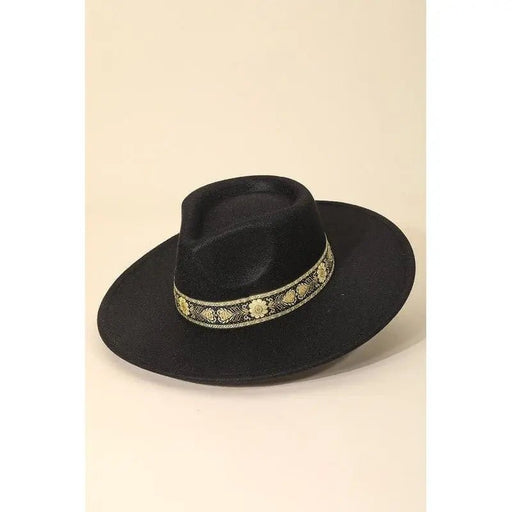Embroidered Strap Fedora Fashion Hat - LECCE