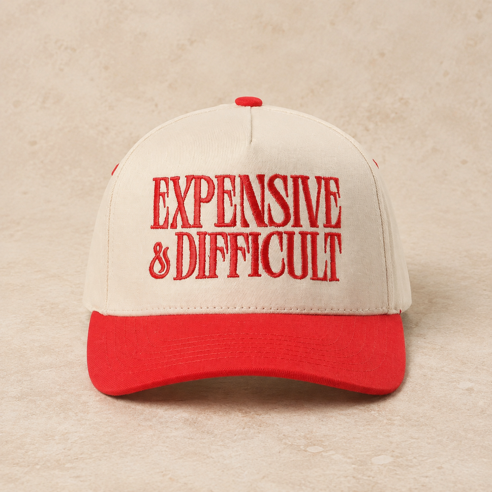 Expensive And Difficult Embroidered Trucker Hat on cream stone - LECCE catalog