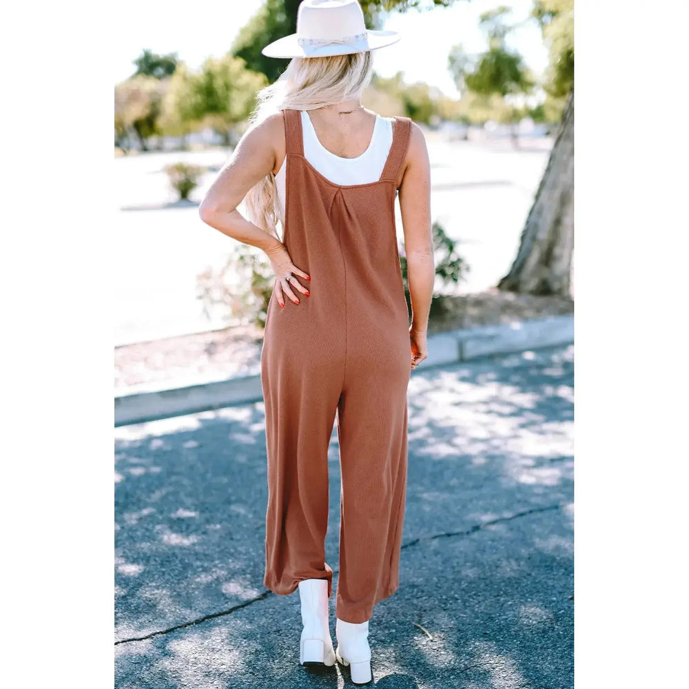 Gold Flame Textured Buttoned Straps Ruched Wide Leg Jumpsuit Dear lover