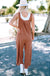 Gold Flame Textured Buttoned Straps Ruched Wide Leg Jumpsuit Dear lover