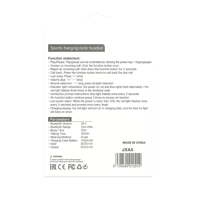 Neck Band Wireless Gym Airpods JXA5